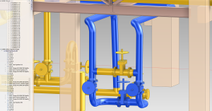A piping system in AVEVA E3D Design automatically modeled with EdgeWise Plant