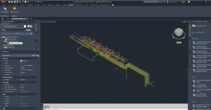 A piping system modeled in EdgeWise Plant and exported to Autodesk Plant 3D