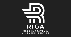 Riga Global Travel and Limousine Service white text on black background logo
