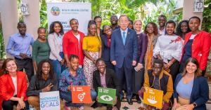 Ban Ki-moon Centre Changemakers with Ban Ki-moon in Nairobi, Kenya. during Africa Climate Summit.