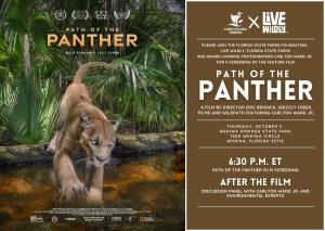 Florida State Parks Foundation and Live Wildly to show Carlton Ward’s ‘Path of the Panther’ at Wekiwa Springs State Park