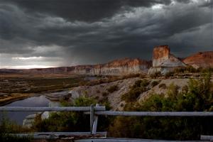 The view of Tollgate Rock from Green River, Wyoming.