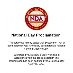National Vending Machine Day Proclamation Certificate from National Day Archives, LLC