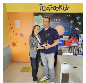 Franchise owners Veronica and Franco Verdino celebrate their 20th anniversary as FasTracKids businessowners and operators.