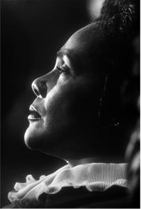 Coretta Scott King at the 1973 MLK birthday celebration in Ebenezer Baptist Church. (photo by Ron Sherman).
