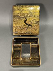 Japanese lacquer Suzuri-bako (writing box), circa 1910, decorated with deer in a nighttime autumn landscape, a maple tree and grasses by a stream (est. $10,000-$15,000).
