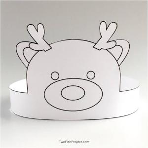 Outlined Coloring Version: Cute Reindeer Party Hat / Paper Crown Printable / Christmas Party Supplies