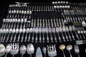 Very large Art Nouveau sterling silver flatware set, 220 pieces, Frontenac pattern by Simon Hall Miller and Company (est. $5,000-$10,000).