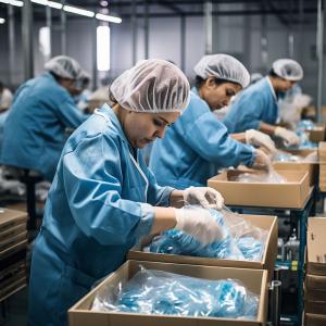 workers on a production line filling boxes with sprinkles
