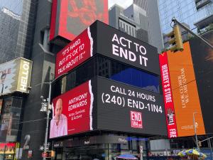 Anthony Edwards Lights Up Times Square on one of the END1IN4 Child Sex Abuse Campaign billboards.