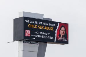 Ashley Judd features on one of the END1IN4 Child Sex Abuse Campaign billboards on Rosecrans & San Diego Fwy.