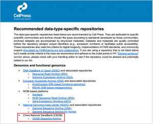El Archivo de Secuenciación del Banco Nacional de Genes de China recibe la recomendación de Cell Press