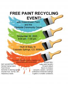 Free Paint Recycling Event in Colorado Springs Saturday, September 30th 9am -1pm