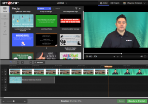 An image of MyVRSpot's Studio editing tool showing a green screen video with alternative images and videos to replace the green screen background.