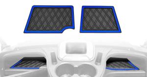 ICON dash mats with diamond pattern in blue trim