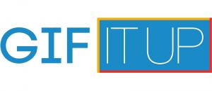 blue and yellow logo with the words GIF IT UP