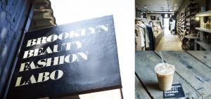 Various images of Brooklyn Beauty Fashion Labo store, such as the logo, and a photo that shows clothing, item displays, and snacks.