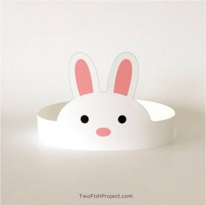Cute White Easter Bunny Party Hat & Printable Paper Crown Headband