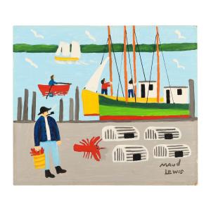Several paintings in the auction by acclaimed Canadian artist Maud Lewis (1903-1980) include this mixed media on Masonite titled The Lobsterman (est. CA$30,000-$40,000).