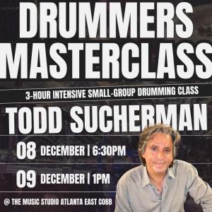 Announcement for an intensive drummer master class with legendary Styx drummer hosted at The Music Studio Atlanta on December 8th and 9th