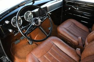 Brown leather interior of a 1952 Suburban.