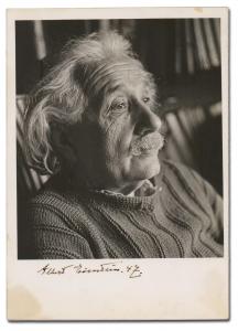 Lot 396 is a photograph of Albert Einstein taken by Herman Landshoff and later used for the 15-cent U.S. stamp commemorating Einstein’s 100th birthday in 1979, featuring Einstein’s full signature as “Albert Einstein 47” (est. $20,000-$30,000).