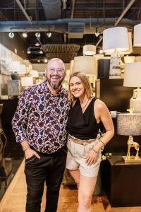 Yudi Kaufman poses with Courtney Porter during Las Vegas Market launch event for his client Austin Allen James.