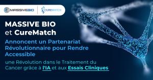 La collaboration a été annoncée avec une image numérique de l'ADN ainsi que les logos Massive Bio et Curematch. L'image est au format carré.