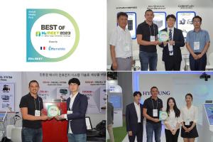 Michael Torregrossa from H2 Mobile presented awards to the media's Top 3 companies. (From top right, clockwise) TerraLIX, Hyosung, K-FUELCELL | Images by AVING News