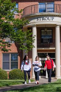 photo of female students outside of Stroup Residence Hall