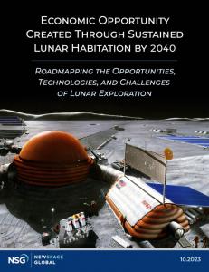 The title of the report is presented along with an NASA artists depiction of a lunar colony