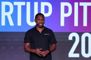 SquadTrip CEO and co-founder Darrien Watson at the 2023 Phocuswright/WebinTravel Global Startup Pitch in Singapore