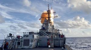 Naval missile launch from Destroyer (ship)