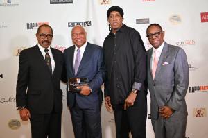Left to Right: Ray Harris, LLF Chairman Emeritus, Attorney Vernon Brown, founder of V. Brown & Company, who received the  Entertainment Advocate Award; Ronald “Slim” Williams of Cash  Money Records; and David C. Linton, Chairman