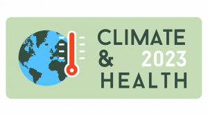 thermometer showing rising temperature against green background showing the importance of health when discussing climate change