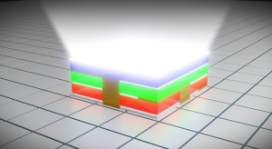 Illustrative graphic of Rayleigh Vision’s developing 3-layer stacked Micro-LED chip