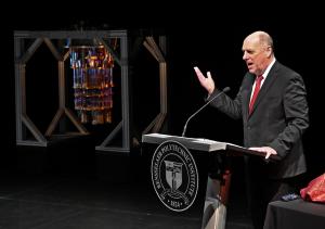 Martin A. Schmidt, president of Rensselaer Polytechnic Institute gives his remarks as RPI will become the first university in the world to house an IBM Quantum System One computer, Friday, Oct. 13, 2023 in Troy, N.Y. (Hans Pennink/AP Images for Rensselaer