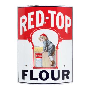 Red Top Flour single-sided porcelain ‘convex’ sign from the 1920s, in excellent condition, featuring a detailed image seldom seen on porcelain signs (est. CA$8,000-$12,000).