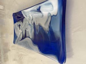 Caribbean blue and white swirled fused glass tray.