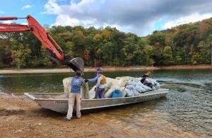 Unloading the first boat