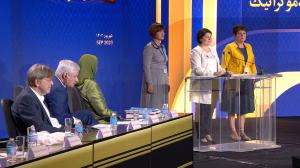 Mrs. Gavrilita."Many reports show us the dire state of the world with democracy being on the decline but if you look at women’s led movements it shows us a sign of hope not just in Iran but around the world and here I want to make reference to my own region." 