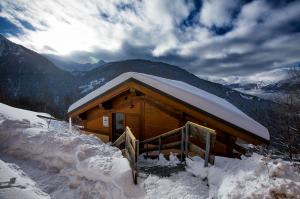 a snow covered ski chalet in the French Alps