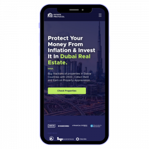 Visual of the home page from Estate protocol home page on mobile device.