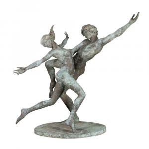 Bronze gestural sculpture by David Wynne (English, 1926-2014), titled The Dancers (1972), 83 inches tall, signed, dated and editioned (3/6) to the base ($60,500).