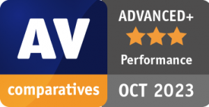 Advanced+ Award with Logo of AV-Comparatives for the Autumn 2023 Performance Test