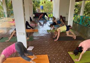 A group of people doing Yoga at India Yoga School.