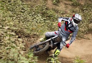 Electric dirt bike used by professional rider