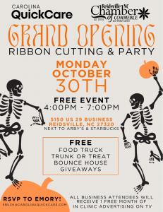 Reidsville urgent care flyer for October 30 ribbon-cutting event