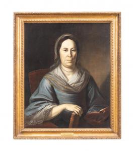 Oil on canvas by American artist Charles Wilson Peale (1741-1827), titled Portrait of Mrs. Peregine Frisby, rendered circa 1773-1775, 30 inches by 25 inches, less frame, signed (est. $10,000-$20,000).
