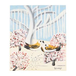 Circa 1950s oil on board painting by Canadian folk artist Maud Lewis (1903-1970), titled Two Birds in Winter (CA$44,250).